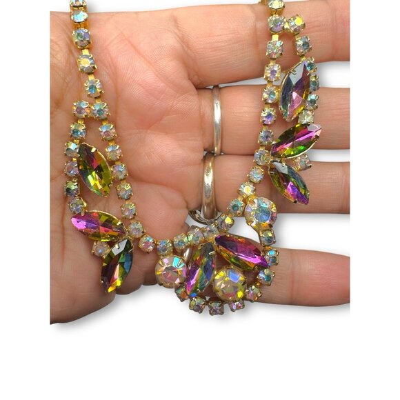 Juliana D&E Rhinestone Necklace Earrings Set AB Watermelon Navette Vintage - Picture 11 of 11